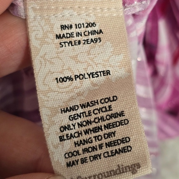 Soft Surroundings Shirt Womens XL Pink‎ White Button Up Long Sleeve Artsy Sheer - Picture 7 of 14